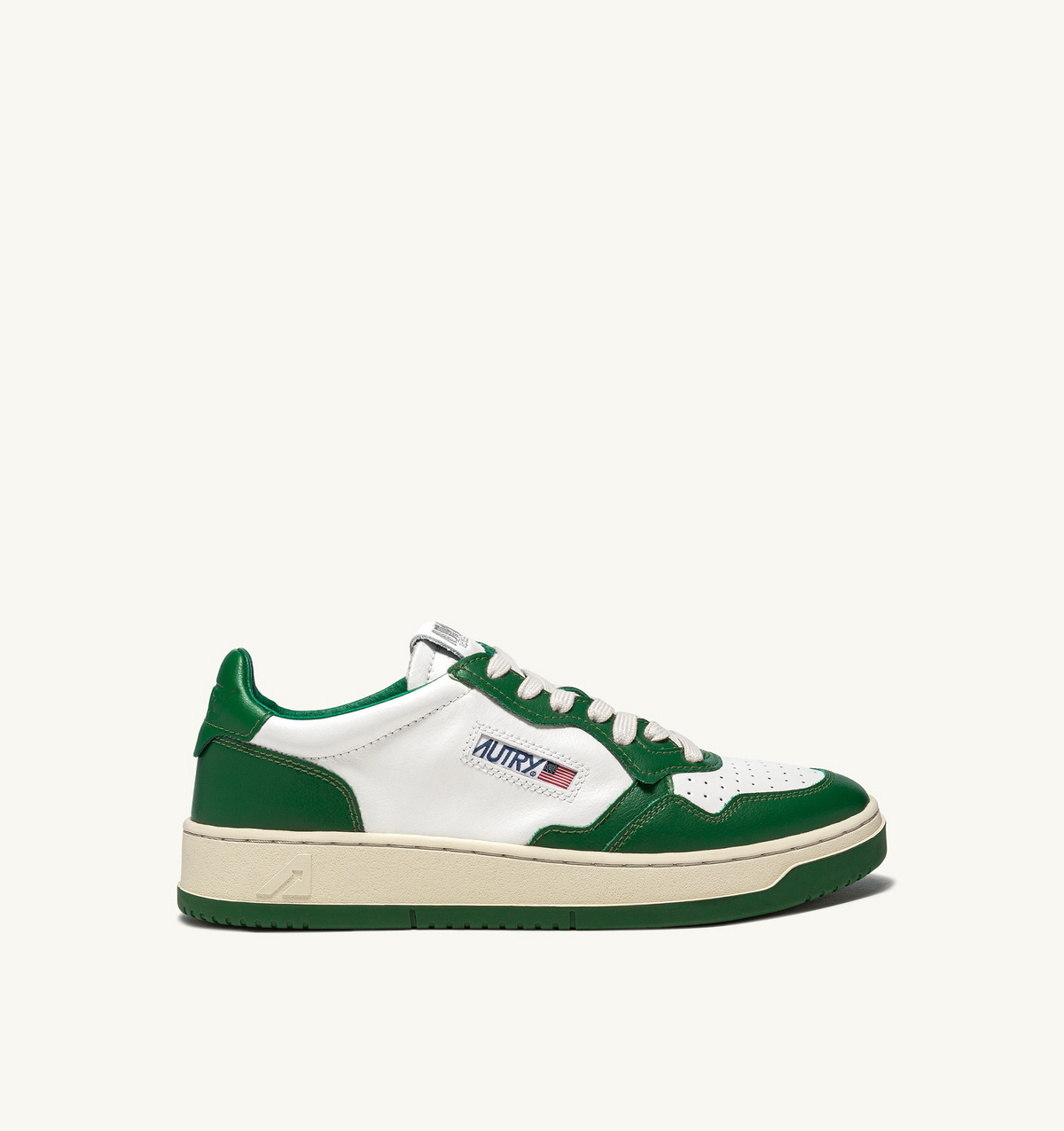 Autry Medalist Low Bicolor Sneaker – White/Green Leather