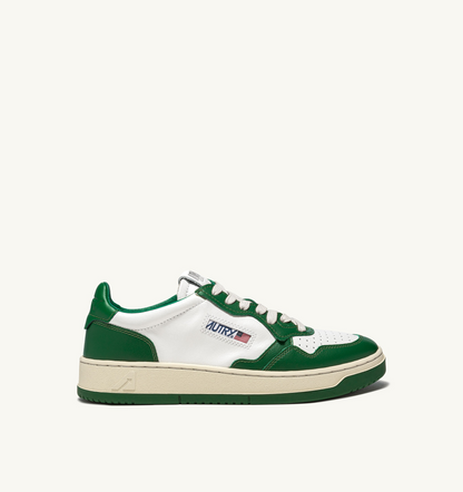 Autry Medalist Low Bicolor Sneaker – White/Green Leather