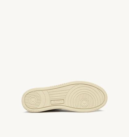 Autry Medalist Low Sneaker – White/Black Leather & Suede with Lettering
