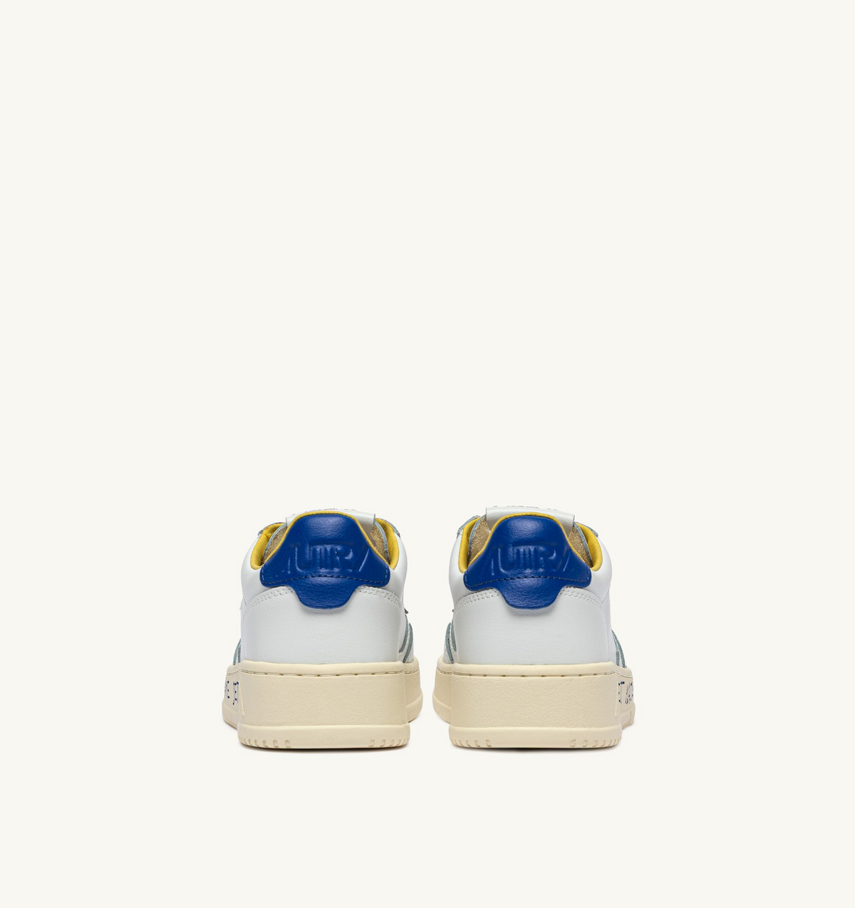 Autry Medalist Low Sneaker – White/Beau Blue Leather with Lettering