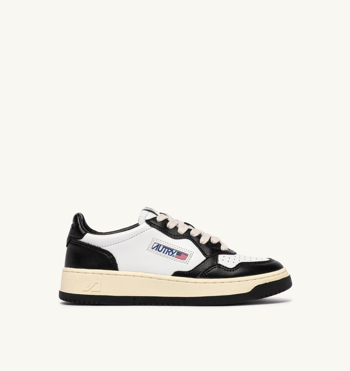 Autry Medalist Low Bicolor Sneakers in White and Black Leather