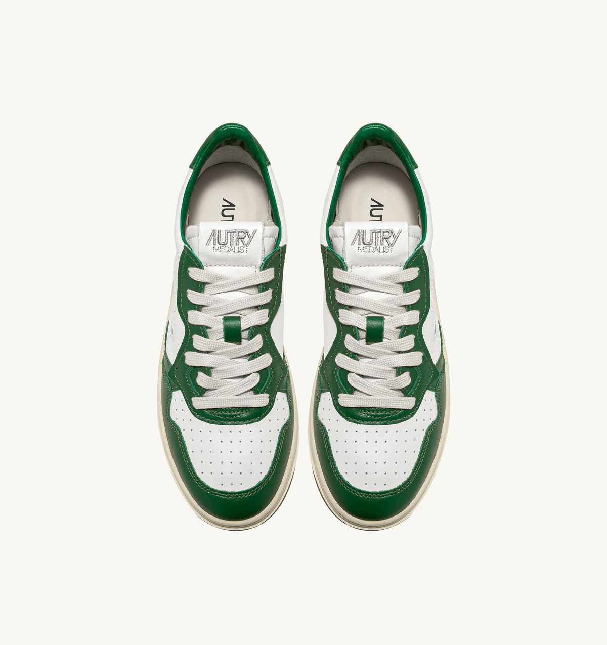 Autry Medalist Low Bicolor Sneaker – White/Green Leather