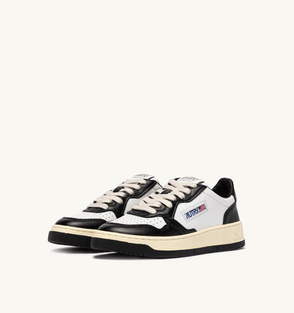 Autry Medalist Low Bicolor Sneakers in White and Black Leather