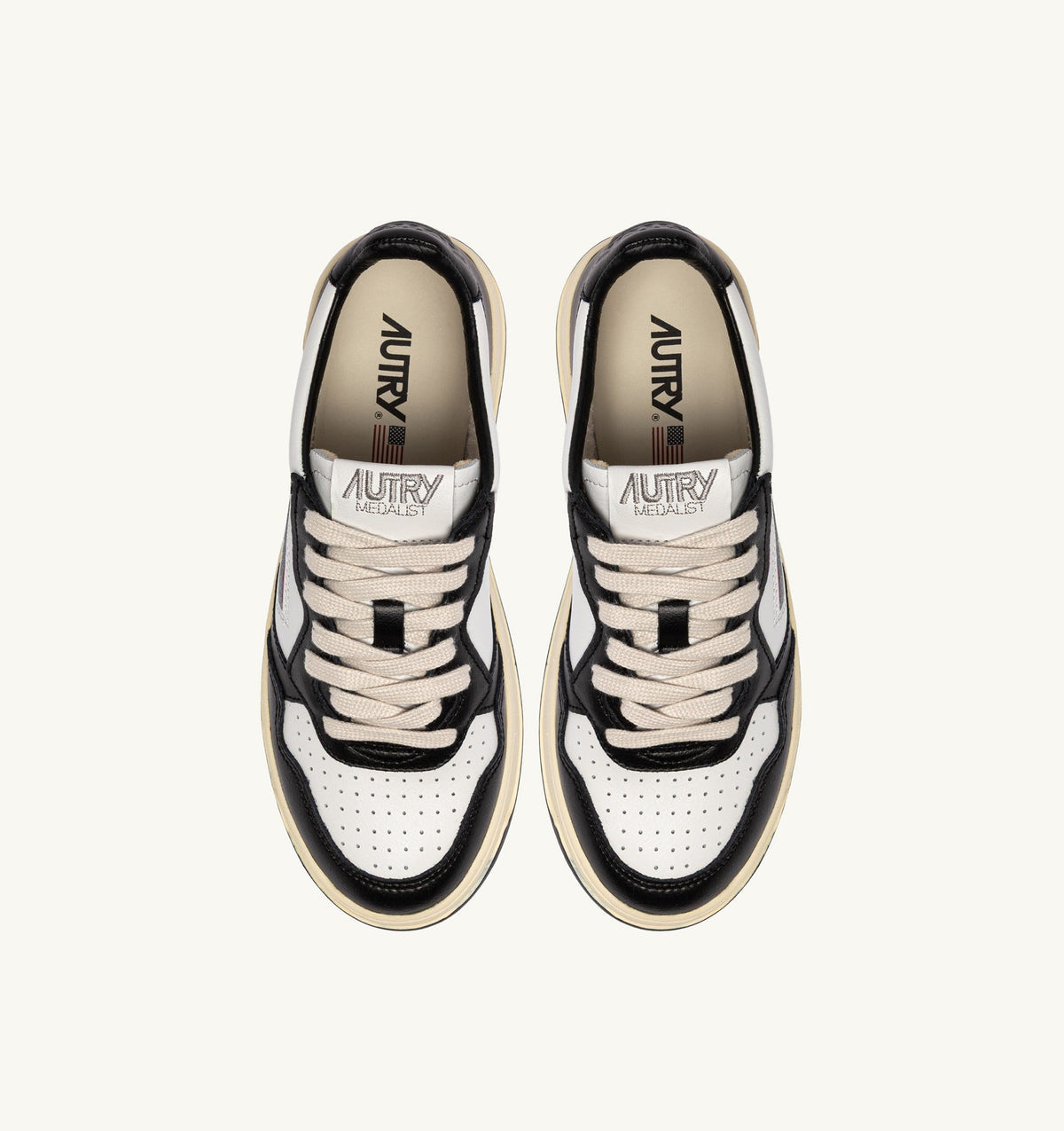 Autry Medalist Low Bicolor Sneakers in White and Black Leather
