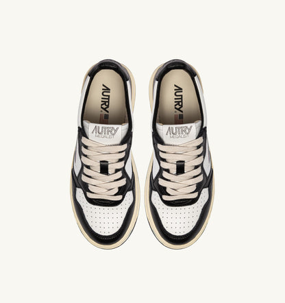 Autry Medalist Low Bicolor Sneakers in White and Black Leather