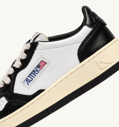 Autry Medalist Low Bicolor Sneakers in White and Black Leather