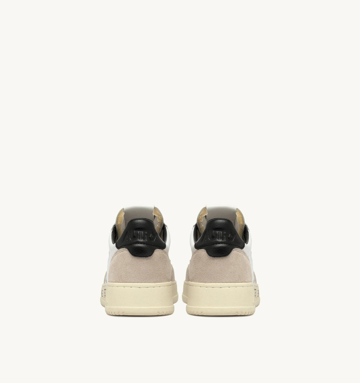 Autry Medalist Low Sneaker – White/Black Leather & Suede with Lettering