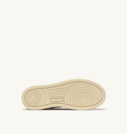 Autry Medalist Low Sneakers In Leather Color White And Green Jacket With Lettering